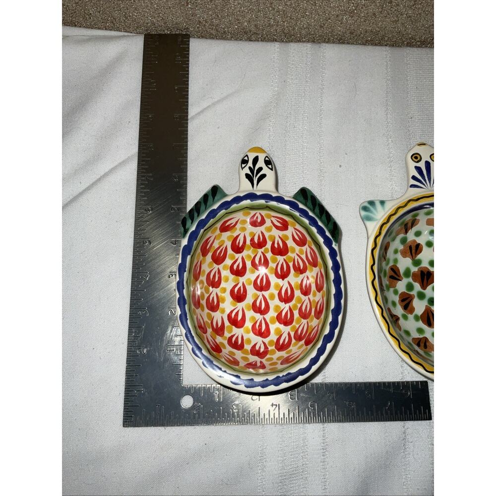 Mexican Majolica Pottery Turtle Shaped Ceramic Salsa Bowls Set of 3 Hand Painted - Picture 5 of 5